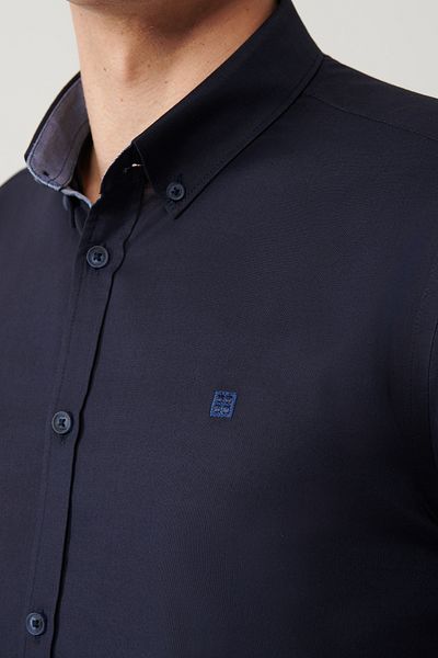 Avva Ανδρικό γιακά με κουμπιά Navy Blue 100% βαμβακερό πουκάμισο Oxford B 002034