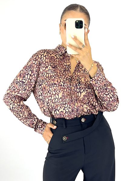 Lafaba Women's Pink Long Sleeve Patterned Satin Shirt