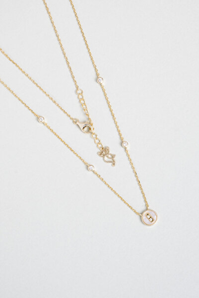 So CHIC... İkonik Sedef 18 Ayar Sarı Altın Kaplama 45 Cm Gümüş Minimal Kolye