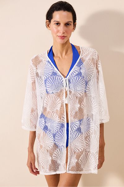 Penti Weißer Kimono mit Muschelspitze