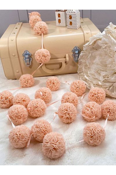 PAMUKA Salmon Tulle Mini Pompom Banner