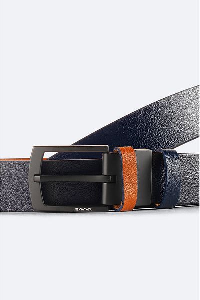 Avva Men's Navy Blue-tan 100% Leather Double Sided Belt A32y9317
