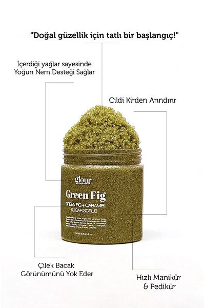 GLOUR Green Fig & Caramel Sugar Scrub 250ml |   Cellulite, Strawberry Leg, Ingrown Hair Removal Sugar Scrub