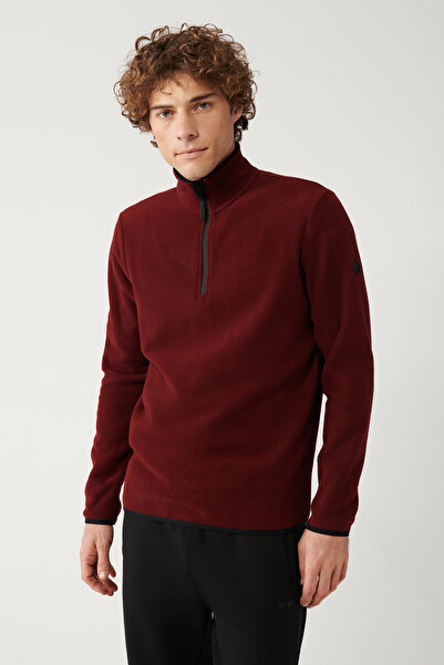 Avva Erkek Kırmızı Soğuğa Dayanıklı Yarım Fermuarlı Dik Yaka Polar Regular Fit Sweatshirt E001068
