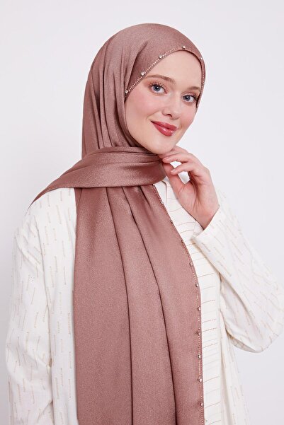 Levidor Gül Tek Taşlı Diamond Şal