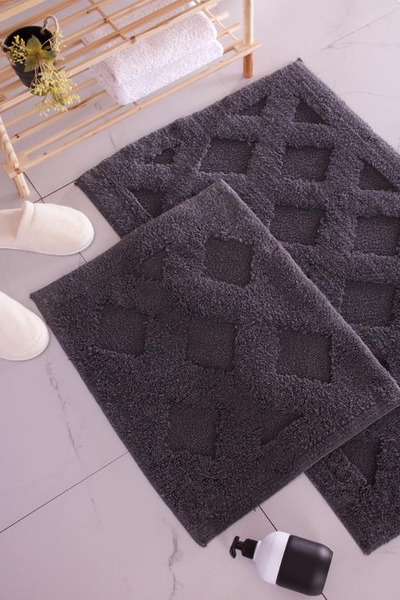 SÜNGERSAN Cotton Washable Soft Textured Bath Mat 2 Piece Bathroom Set