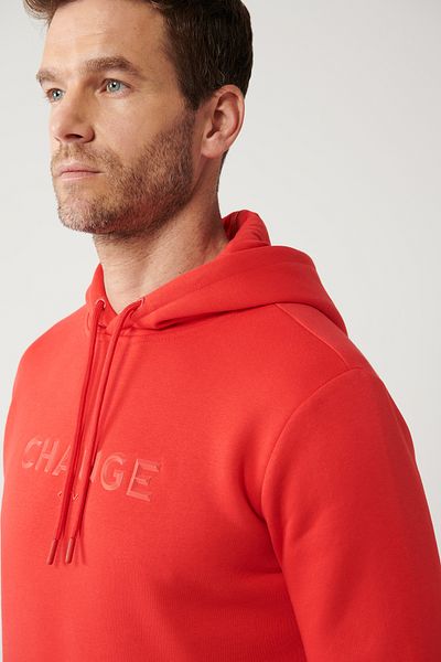Avva Rotes Herren-Sweatshirt mit Kapuze, 3-fädig, erhaben, bedruckt, A32y1240