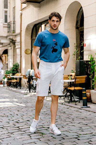 Los banditos Ανδρικό σορτς White Cargo με ελαστική μέση