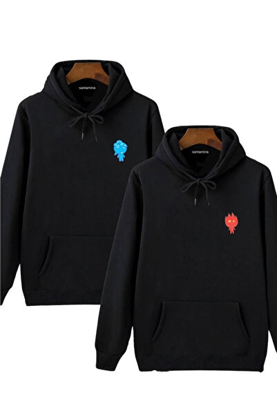 Vestiti Черно огън и вода печатно комбинирано зимно суитшърт с качулка и дебе...