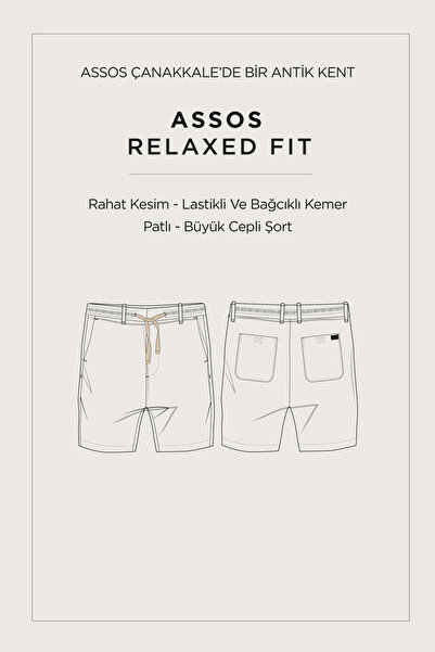 Avva Erkek Lacivert Beli Lastikli %100 Keten Assos Relaxed Fit Şort A41Y3710
