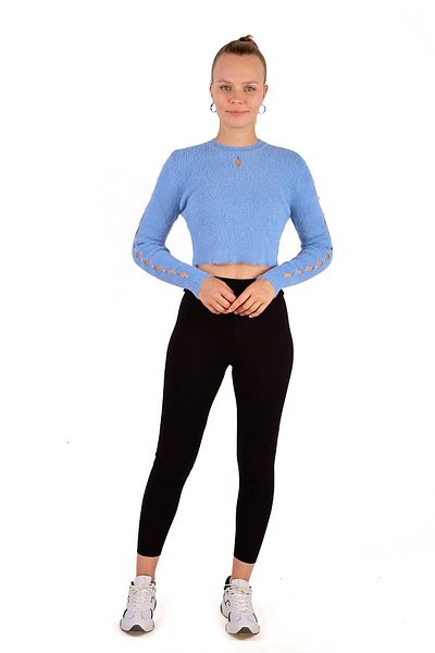 Rays Model 6626 - Pulover moale Baby Blue cu detaliu de piatră cu mâneci