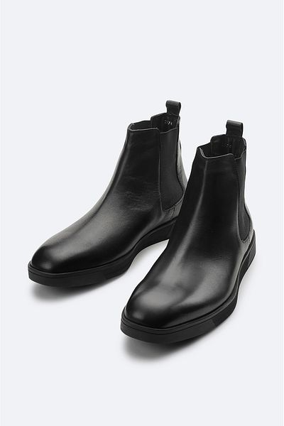Avva Men's Black 100% Leather Flexible Sole Chelsea Boots A32y8028