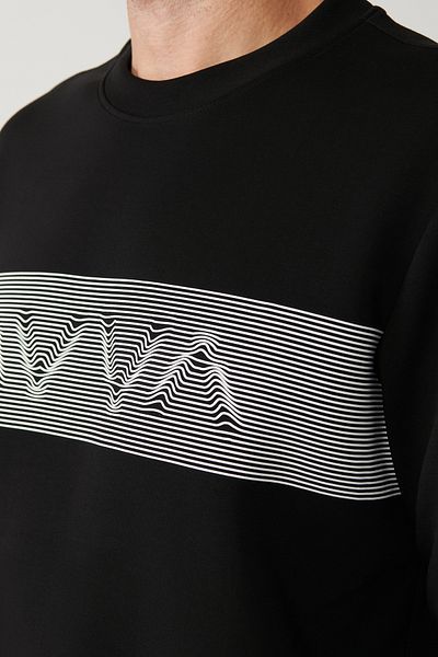 Avva Pánská černá mikina s potištěnou tkaninou Crew Neck A32Y1311