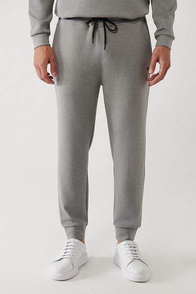 Avva Graue Soft-Touch-Jogginghose für Herren mit Taillenschnürung und bedrucktem Bein A32y3431
