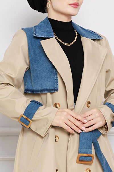 Sevitli Μπεζ τζιν Λεπτομερής καμπαρντίνα