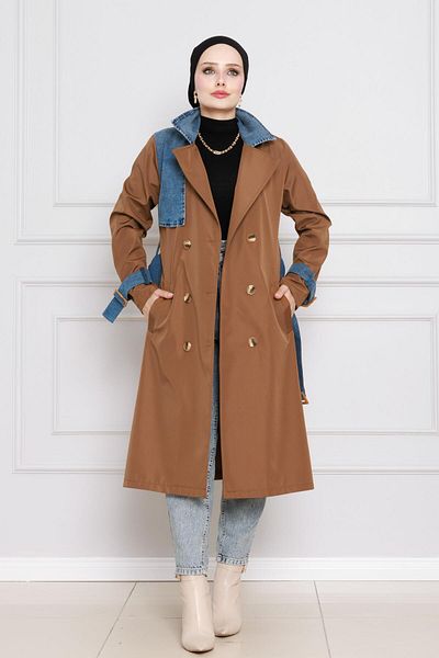 Sevitli Trench cu Denim Detaliat-Tan
