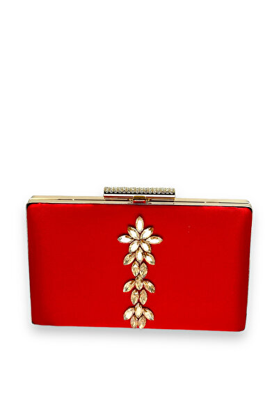 MidStore Red Color Satin Crystal Stone Evening Dress Bag Evening Bag Henna Br...