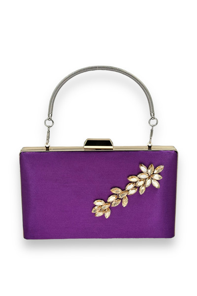 MidStore Purple Color Satin Crystal Stone Evening Dress Bag Evening Bag Henna...