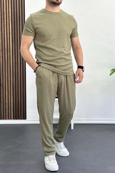 Edwox Men's Slim Fit T-Shirt Trousers Set Green Edw079