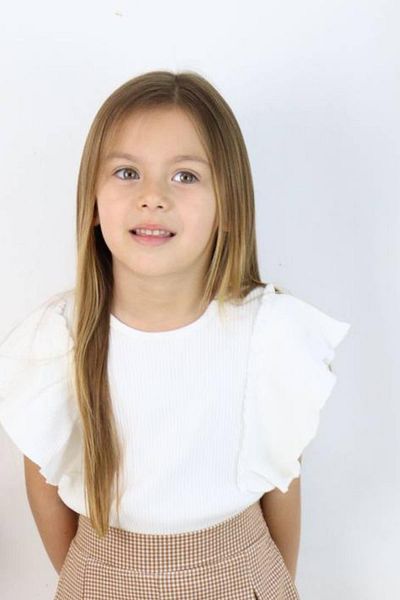 Riccotarz Girls - Ribbed Fabric White Blouse and Shorts Set, Checkered Loose Woven and Ruffled Capri Sleeve