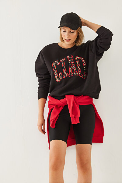 Bianco Lucci Damen-Sweatshirt mit dreifädigem, erhabenem Leopardenmuster 6429 60351102