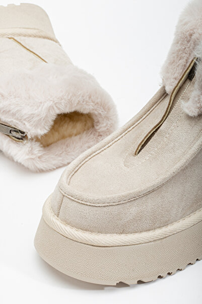 Tonny Black Női bézs magas politalpú szőrme csizma