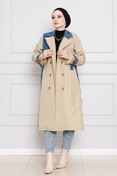 Sevitli Μπεζ τζιν Λεπτομερής καμπαρντίνα