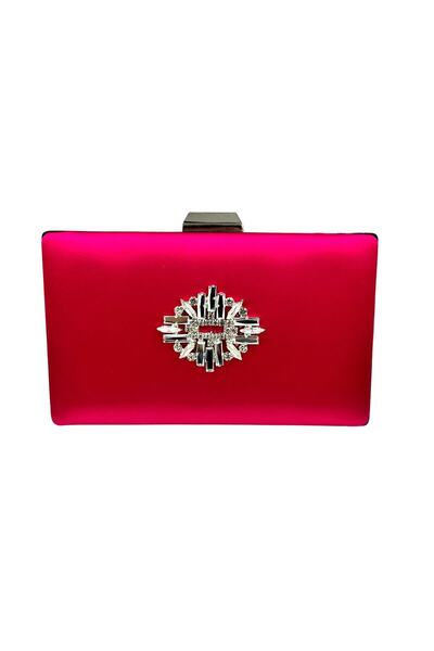 Generic Brand Fuchsia Color Satin Evening Dress with Silver Case Evening Bag ...