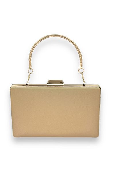 Wedding Fashion Nude Colored Matte Satin Evening Dress with Non-Scratch Hand and Print Detail, Evening Bag and Portfolio Clutch for Wedding and Engagement