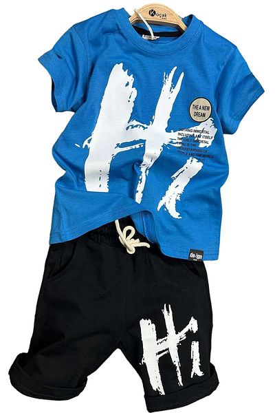 Riccotarz Băiat - Set de pantaloni scurți cu mânecă scurtă Saks Blue Printed