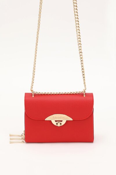 Levidor Red Three Compartment Chain Strap Shoulder Bag