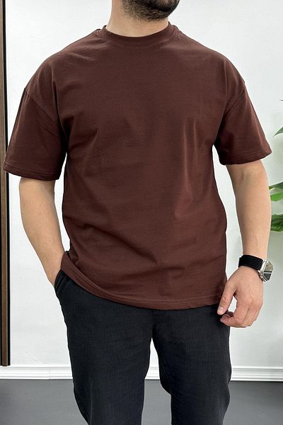 Edwox Мъжка тениска Oversize, 100% памучна, дишаща, кафява, Edw038