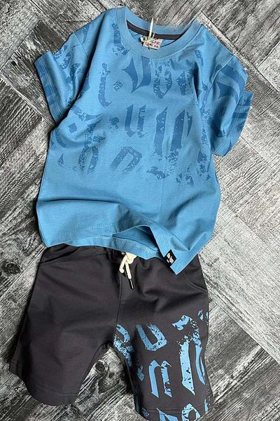Riccotarz Set de pantaloni scurți albaștri cu model antic pentru băieți