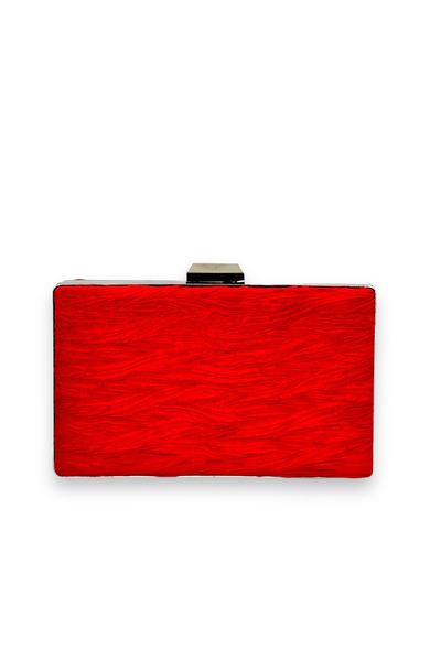 Generic Brand Red Pleated Satin Evening Dress Bag with Metal Handle Handles W...