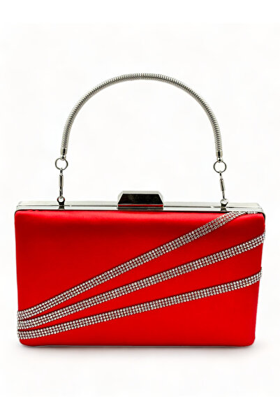 Generic Brand Satin Evening Dress Bag Night Portfolio with Red Silver Case