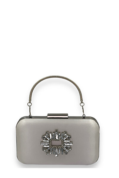 MidStore Color Satin Silver Case with Silver Stone Handle Evening Dress Eveni...