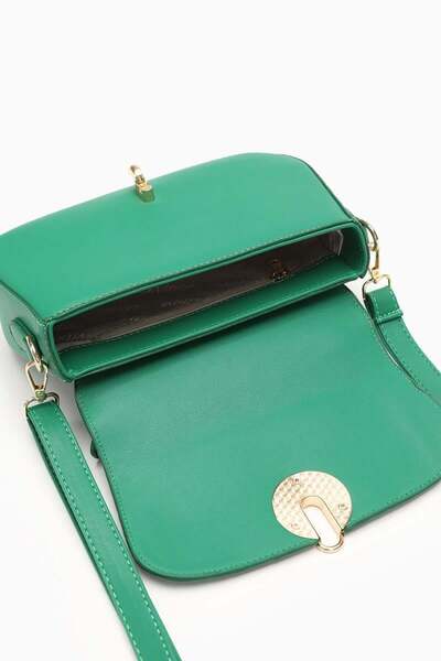 Levidor Grass Green Single Compartment Lock Closure Handbag