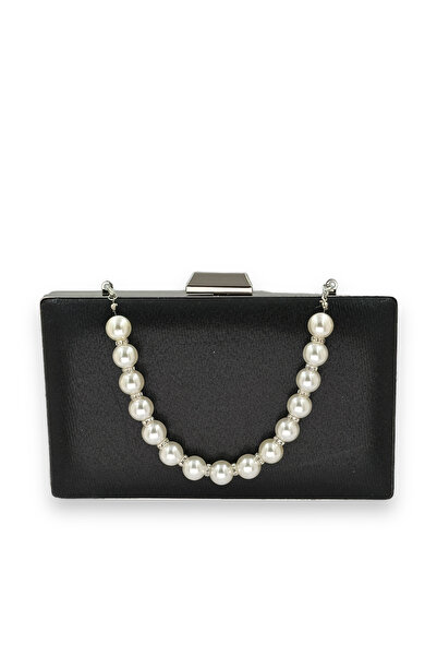 Wedding Fashion Piele neagră satinată mată - geantă de seară clutch cu model de cristal, bal de absolvire Henna