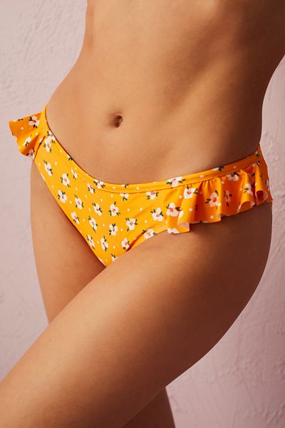 Penti Orange Floral Patterned Camilla Ruffle Detailed Bikini Bottom
