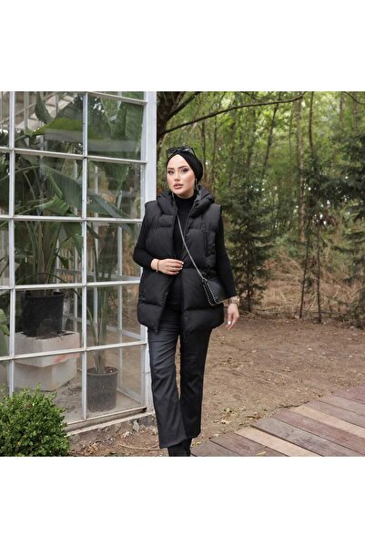 moda alkoc Пухена жилетка с качулка