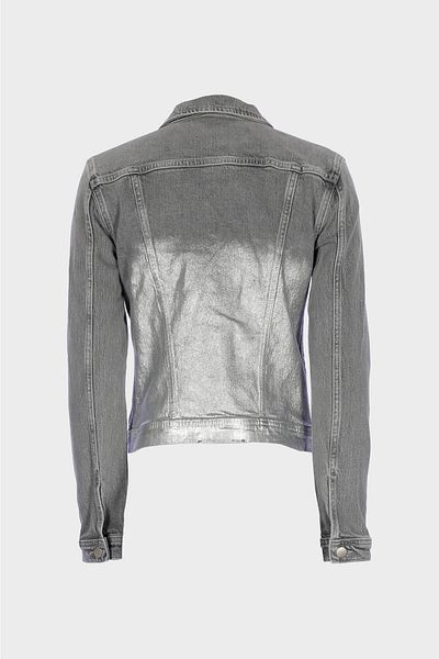 CROSS JEANS Gray Slim Fit Foil Coated Buttoned Pocket Jean Jacket C 4538-233