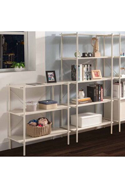 Adore Mobilya Retro 3 Raflı Metal Kitaplık-Vizon 80x92x40 cm