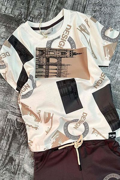 Riccotarz Set de tricou cu mânecă scurtă cu imprimeu text pentru băiat, alb, cu pantaloni scurți
