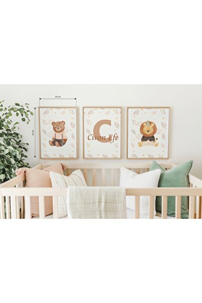 ENCİVA İsme Özel 3'Lü Bebek Odası Tablosu Oda Dekoru Yeni Doğan Hediyesi BEBEK BAKIM HEDİYELİK