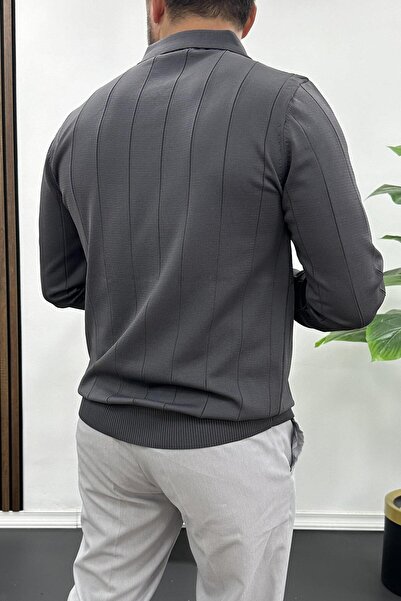 Edwox Чорний чоловічий светр з коміром-поло на сезон - з напівзастібкою Edw195