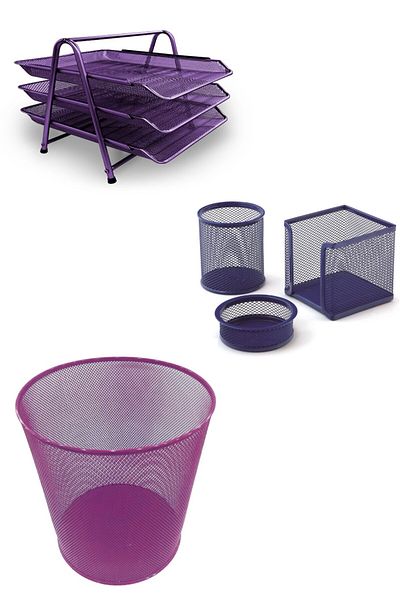 Mas Purple Metal Office Set - 3-Piece Evrek Shelf, Keepstand, Ataslik, Cup Block and Trash Can