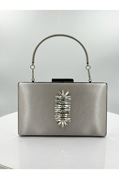 Generic Brand Silver Stone Evening Dress Bag with Silver Case - Mink Color Sa...