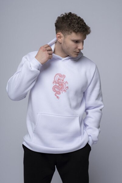 CC STORE Hanorac alb oversize cu imprimeu Dragon