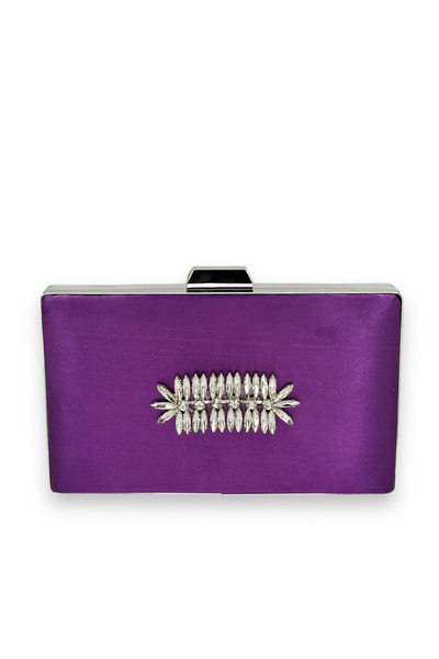 MidStore Purple Color Satin Crystal Stone Evening Dress Bag Evening Bag Henna...