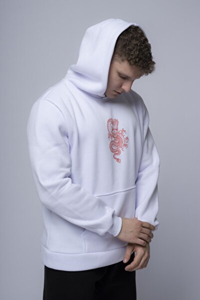 CC STORE Hanorac alb oversize cu imprimeu Dragon